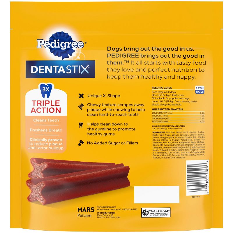 Pedigree Dentasix Bacon Flavor Large Adult Dental Dog Treats - 2.08lb/40ct, 3 of 10