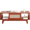 ORRD Mid Century Modern Coffee Table with Storage, Square Wooden Living Room Table with Rattan Drawer & Solid Wood Legs - 2 of 4