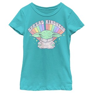 Girl's Star Wars: The Mandalorian Spread Kindness Rainbow T-Shirt - 1 of 4