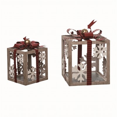 Transpac Wood Brown Christmas Present Box Decor Set of 2