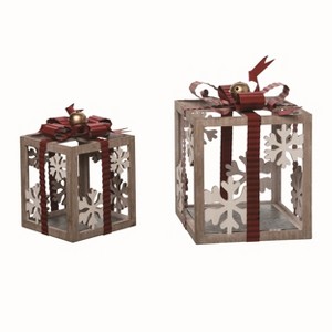 Transpac Wood 11 in. Multicolor Christmas Present Box Decor Set of 2 - 1 of 2