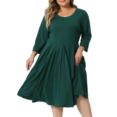 Agnes Orinda Women's Plus Size 3/4 Sleeve Round Neck with Pocket Flowy Dress