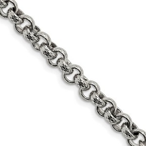 Black Bow Jewelry Men's 7mm Stainless Steel Textured Rolo Chain Necklace, 24 Inch - 1 of 4
