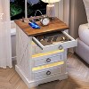 Vlsrka Farmhouse Nightstand with Hidden Storage, Charging Station, Motion Sensor LED, End Table for Bedroom - 3 of 4