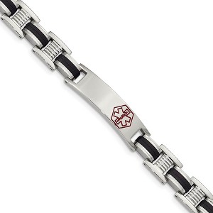 Black Bow Jewelry Men's Stainless Steel Black Rubber 8 Inch Medical I.D. Bracelet - 1 of 4