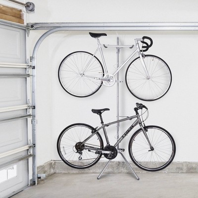 Silver Adjustable Freestanding 2-Bike Gravity Storage Rack