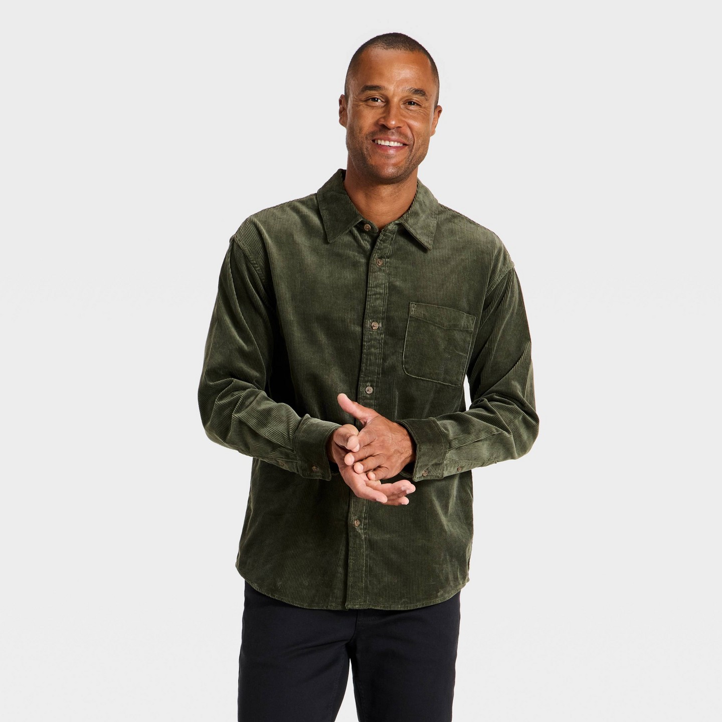 Мужская рубашка Goodfellow & Co Vintage Long Sleeve Corduroy, цвет: Зелёный — фото 1