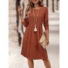 Womens Crew Neck Long Sleeve Midi Dresses 2025 Casual Ribbed Knit Knee Length Sweater Dress - 2 of 4