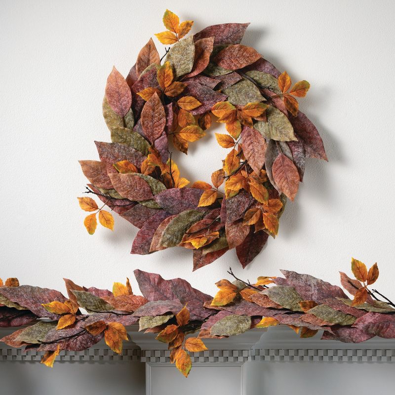 26"H Sullivans Warm Fall Mixed Leaf Wreath For Front Door, Multicolored, 3 of 4