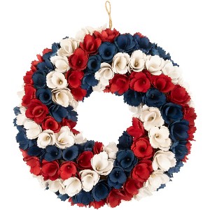 Northlight Floral Wood Shavings Patriotic Wreath - 14" - 1 of 4