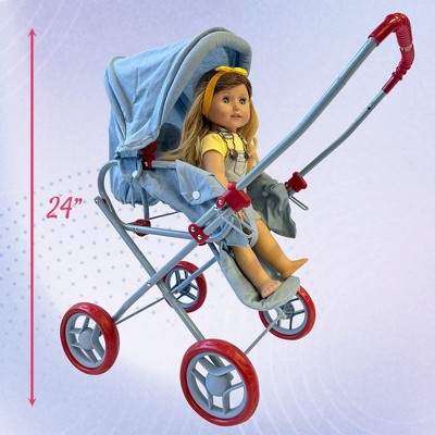 Light Denim 3-in-1 Doll Stroller with Removable Bassinet