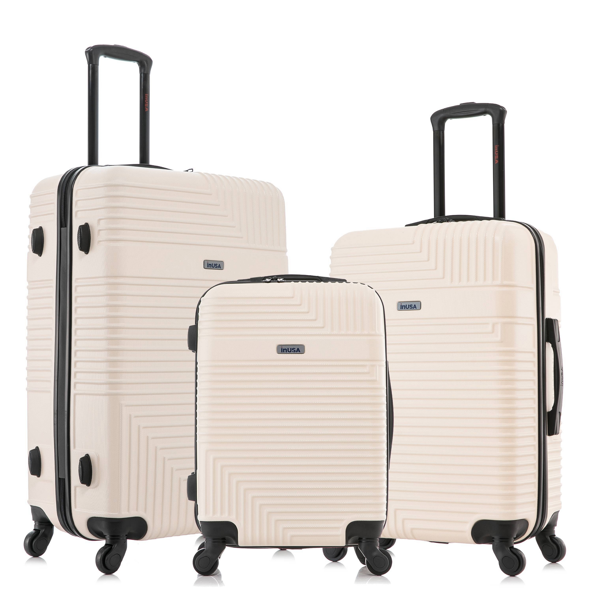 InUSA Resilience Lightweight Hardside Checked Spinner Luggage Set 3pc - Beige