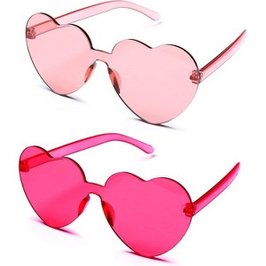 4E's Novelty Heart Shaped Sunglasses for Women (2 Pack) - Cute Pink Heart Sunglasses for Parties, Festival & Valentines Hot Pink Accessories for Women - 1 of 4