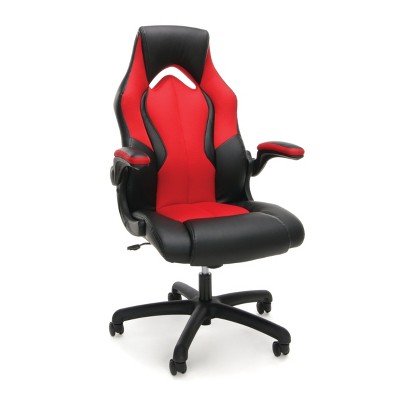 Adjustable Mesh/Leather Gaming/Office Chair with Wheels Red/Black - OFM