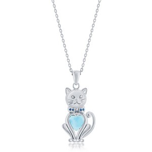 Caribbean Treasures Sterling Silver, Larimar Cat 18" Pendant Necklace - Silver - - 1 of 2