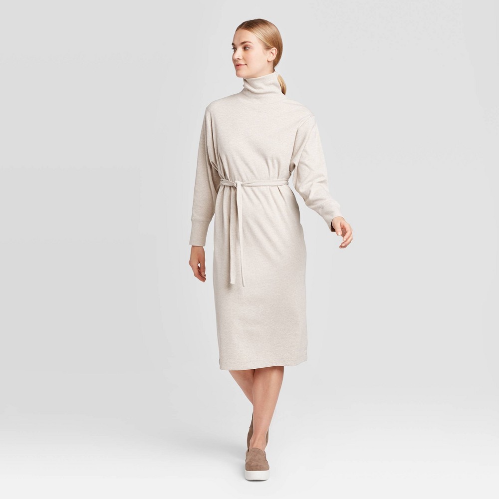 Women's Long Sleeve Mock Turtleneck T-Shirt Midi Dress - Prologue Cream L, Ivory was $32.99 now $23.09 (30.0% off)