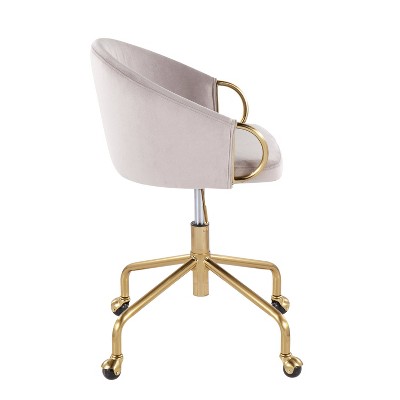 Claire Modern Swivel Task Chair in Silver Velvet with Gold Metal Base
