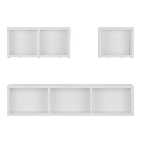 Danya B 35.5 in. 3-Cube White Cubby Organizer Wall Shelf with Ledges Horizontal or Vertical