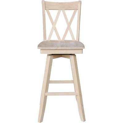 Brown Wood Swivel Bar Height Stool with Double X Back