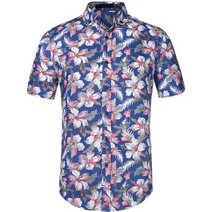 Lars Amadeus Men's Summer Floral Print Short Sleeve Button Down Beach Hawaiian Casual Shirt - 1 of 4