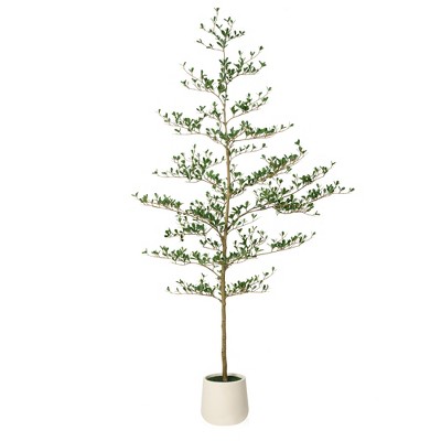 DR.Planzen 84" Artificial Olive Tree - 7FT UV Resistant Fake Plant with Black Fruits in 10.5" White Pot for Indoor/Outdoor Floor & House Decor