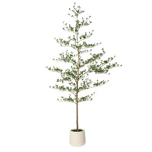 DR.Planzen 84" Artificial Olive Tree - 7FT UV Resistant Fake Plant with Black Fruits in 10.5" White Pot for Indoor/Outdoor Floor & House Decor - 1 of 4
