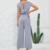 Womens Jumpsuits Front Knot Crewneck Romper Backless Cap Sleeve - 4 of 4