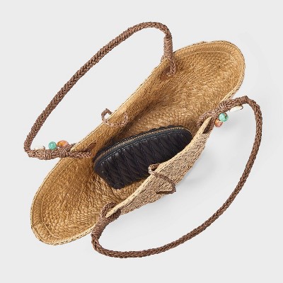 Сумки A New Day Hand Woven Straw Bead Strap Fan Tote Bag - A New Day™ Natural — фото 4