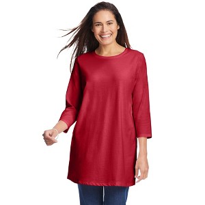 Woman Within Plus Size Perfect Three-Quarter Sleeve Crewneck Tunic - 1 of 4