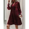 Coolmee Women's Velvet Cocktail DressFall Long Sleeve V Neck High Waist Holiday Semi Formal Mini Party Dresses - 3 of 4