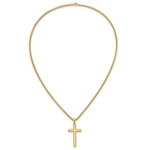 Chisel Stainless Steel Polished Yellow IP-plated Cross Pendant on a 24" Box Chain Necklace - 1 of 4