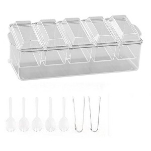 Aoibox Ice Chilled Condiment Caddy with 5 Containers & Lids, Fruit & Garnish Tray for Parties, Includes 5 Spoons & 2 Tongs - 1 of 4