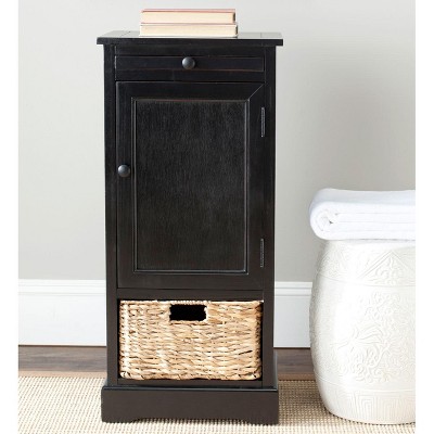 Raven Distressed Black Tall Transitional Storage Unit with Pull-Out Basket