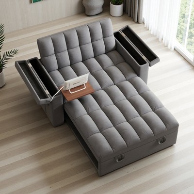 65" Velvet 3-in-1 Foldable Sofa Bed with Hidden Laptop Desk, USB & Storage