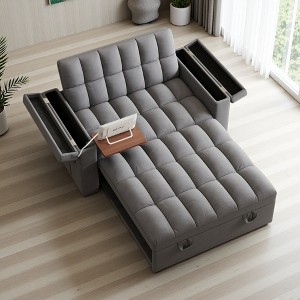 65" Velvet 3-in-1 Foldable Sofa Bed with Hidden Laptop Desk, USB & Storage - 1 of 4