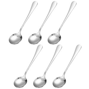 Unique Bargains Stainless Steel Dinner Tea Soup Round Spoons 6 Pcs Silver - 1 of 4