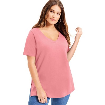 June + Vie by Roaman's Women's Plus Size Short-Sleeve V-Neck One + Only Tunic