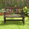 Tangkula Outdoor Carbonized Wood Rocking Bench Double Rocking Chair for 2 Persons w/ Wide Curved Seat - 3 of 4