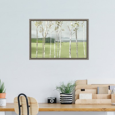 Birch Valley Landscape Canvas Print with Gray Frame