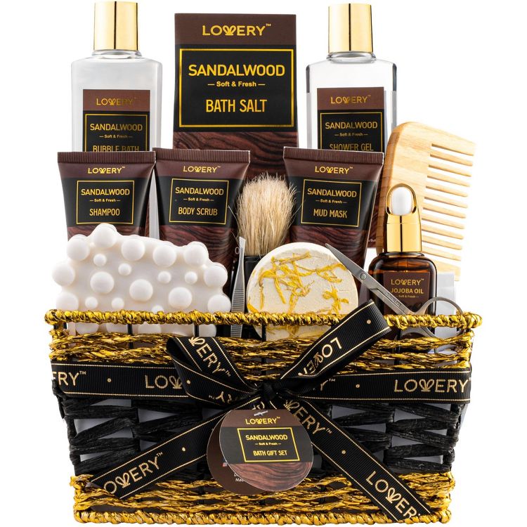Fathers Day Gifts Lovery Mens Gift Set - 14 Pc Sandalwood Bath Gift Set - Personal Self Care Kit, 1 of 8