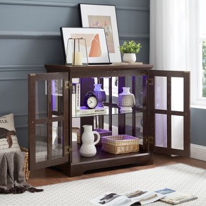 CAVINAS Antique LED Display Cabinet,Vintage Office Storage Cabinet with Adjustable Glass Shelves,Accent Cabinet with Lattice Doors for Living Room - 1 of 4