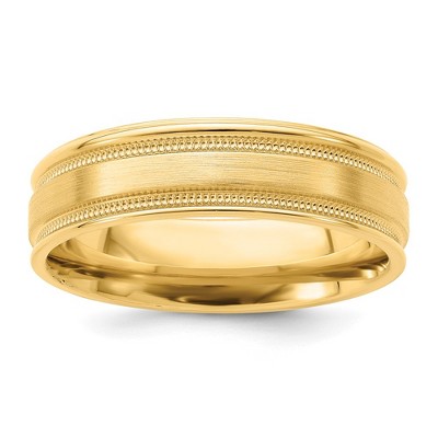 Black Bow Jewelry 6mm 14K White or Yellow Gold Light Milgrain Grooved Comfort Fit Band