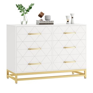 6 Drawer Dresser Bedroom Wooden with Large Capacity, Wood Chest of Drawers for Bedroom, Living Room, Hallway and Entryway - 1 of 4