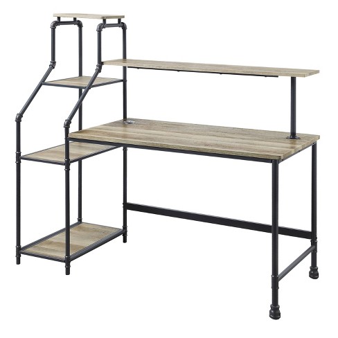 60 in. Black Sand Metal Industrial Modern Rustic Storage Writing Desk