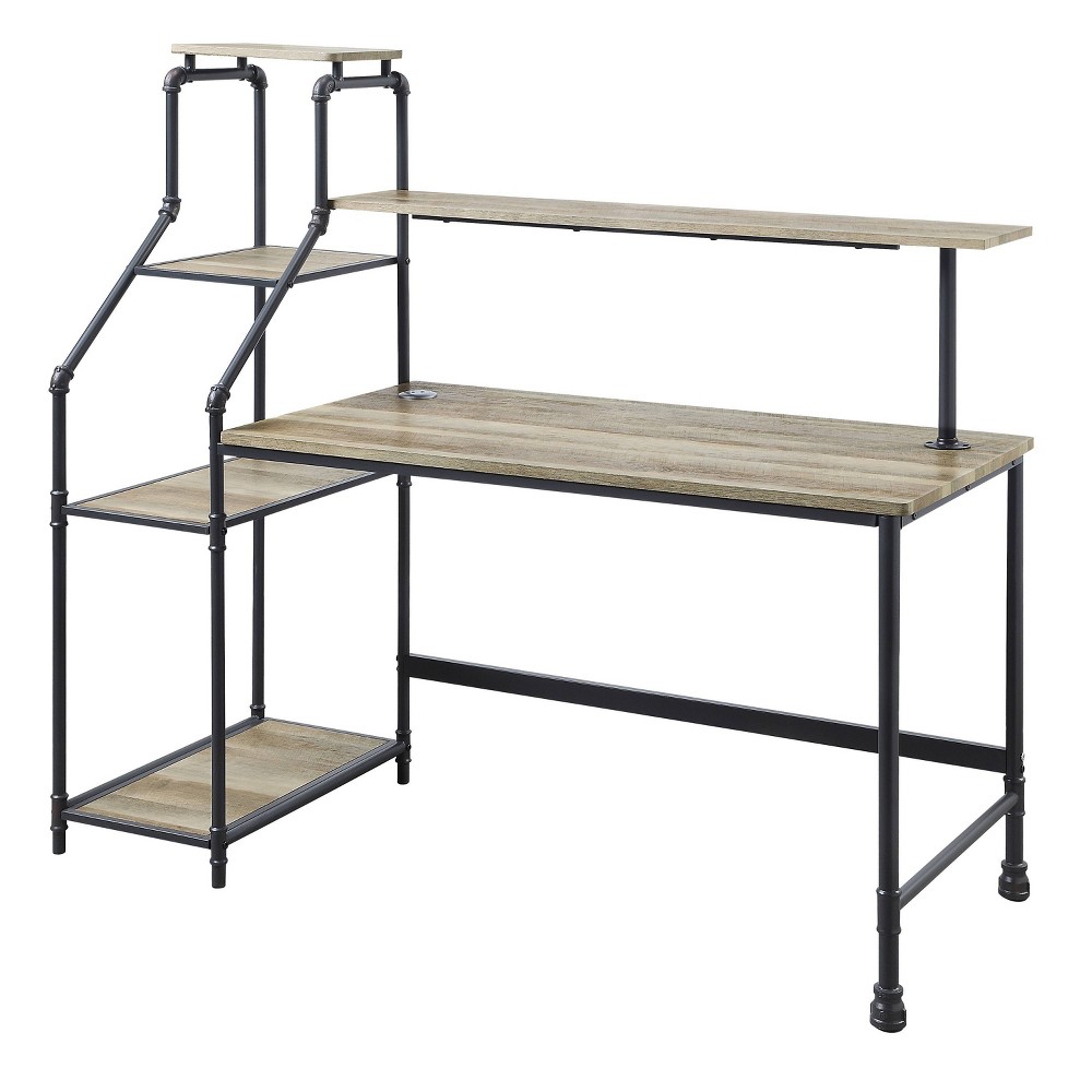 Photos - Office Desk Phil Industrial Desk with Reversible Bookcase and Led Lighting - miBasics