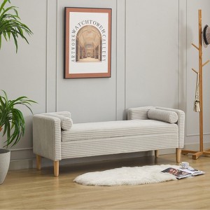 Mlmh & Kngwa 65.4"W Modern Storage Bench with Armrests and Bolster Pillows,Upholstered Entryway Bench for Living Room - 1 of 4