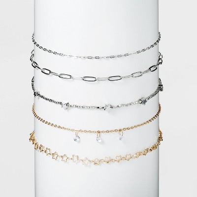 Imitation Rhodium Star Chain Choker Necklace Set 5pc - Wild Fable™ Silver