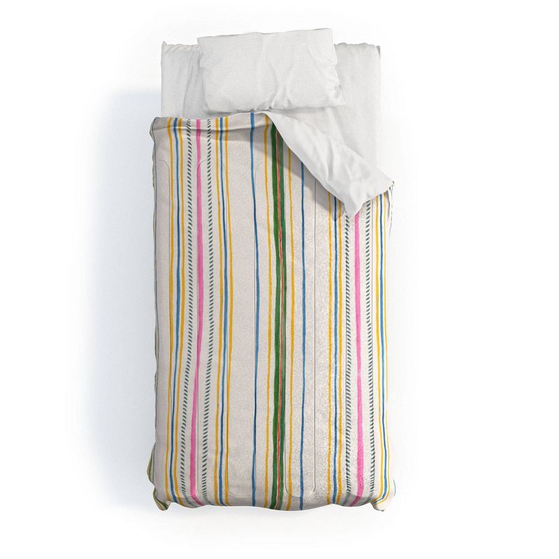 Deny Designs Rachelle Roberts Ticker Stripe Comforter Set Beige, 1 of 4