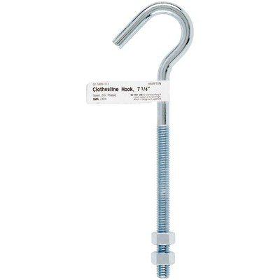 Hampton Medium Zinc-Plated Silver Steel 7.25 in. L Clothesline Bolt Hook 240 lb 1 pk (Case of 10)