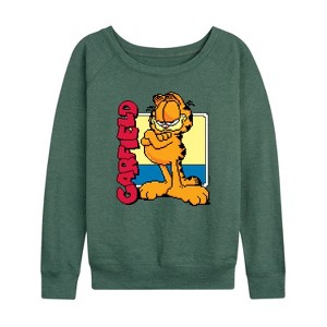 Women's - Garfield - Pixel Square Lightweight French Terry Wide Neck Long Sleeve Graphic Shirt - 1 of 4